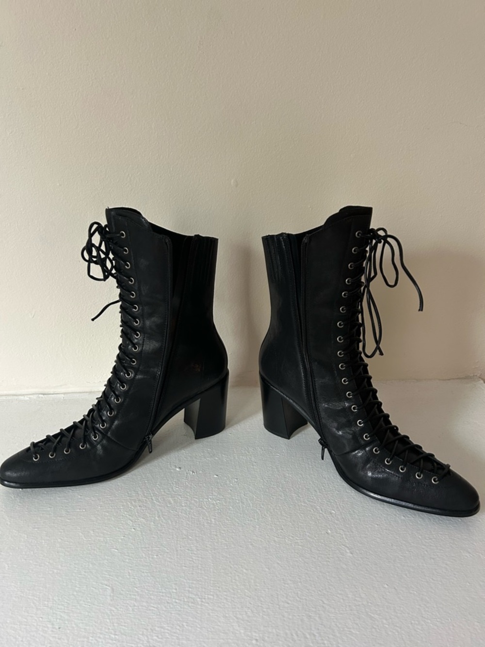 Jeffrey Campbell Black Lace-Up Heeled Archille Boots - Picture 3 of 4